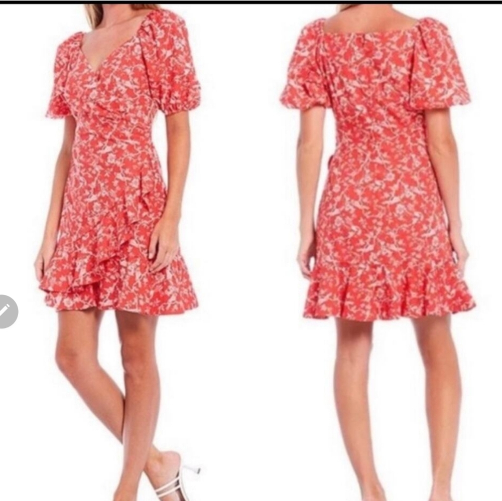 Sachin & Babi Catherine Puff Sleeve Faux Wrap Mini Dress